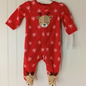 Carters Just One You Christmas Reindeer Snowflake Fleece Pajama NB Newborn NEW